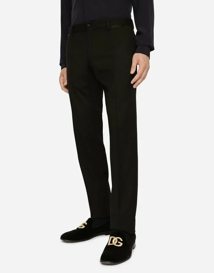 Dolce and Gabbana Suits And Blazers Men Threepiece Stretch Wool Siciliafit Suit With Rhinestones Black