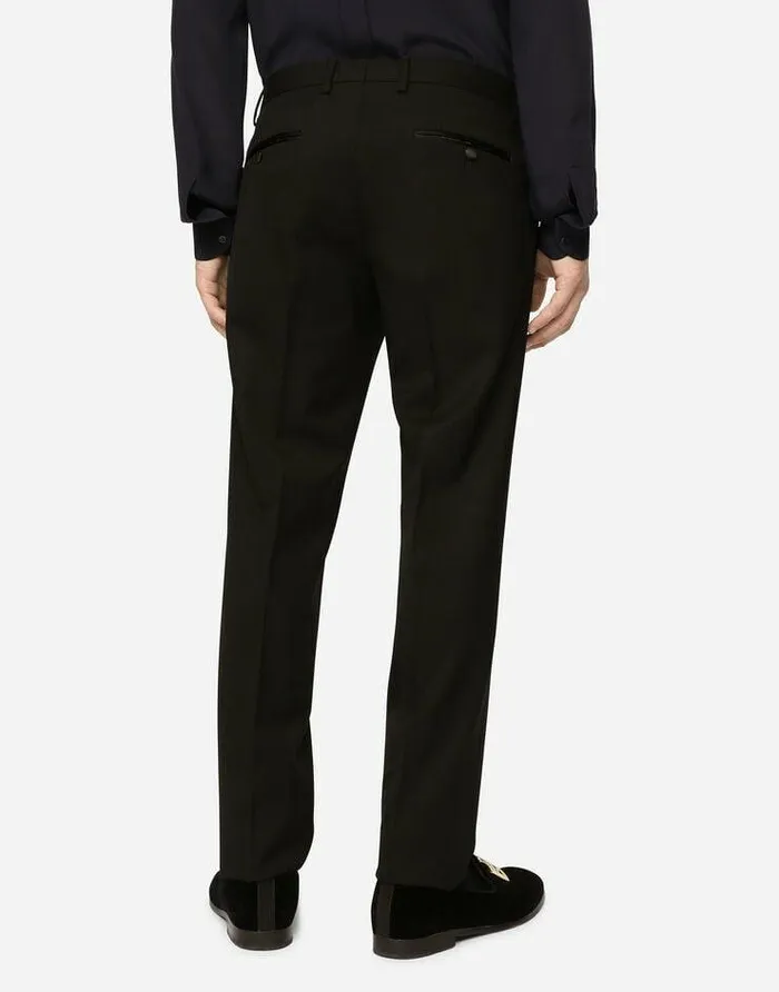 Dolce and Gabbana Suits And Blazers Men Threepiece Stretch Wool Siciliafit Suit With Rhinestones Black