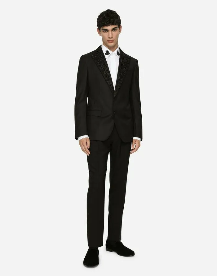 Dolce and Gabbana Suits And Blazers Men Wool Taorminafit Tuxedo Jacket With Embroidery Black Dolce and Gabbana Suits And Blazers Men Wool Taorminafit Tuxedo Jacket With Embroidery Black