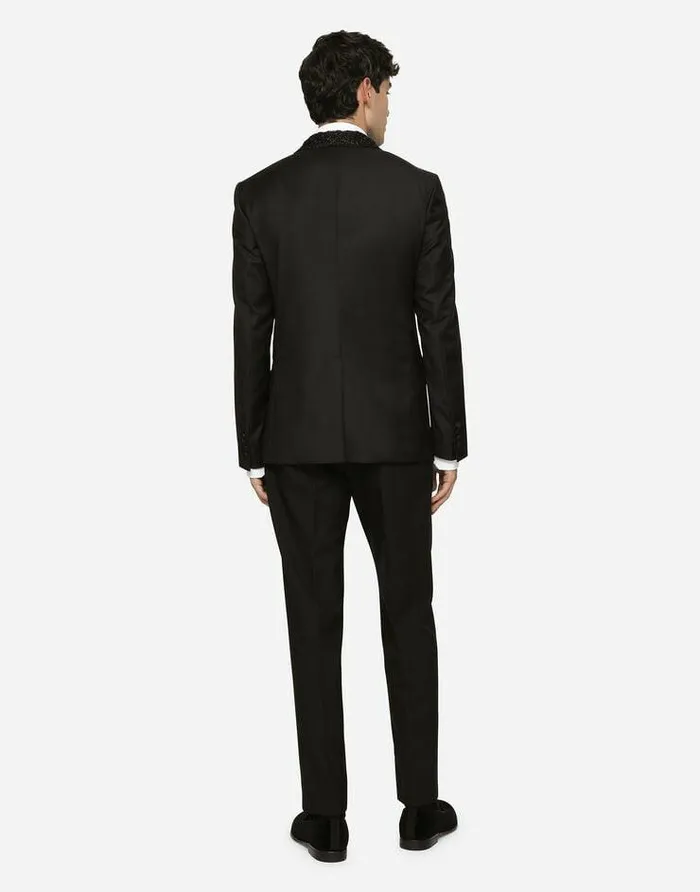Dolce and Gabbana Suits And Blazers Men Wool Taorminafit Tuxedo Jacket With Embroidery Black Dolce and Gabbana Suits And Blazers Men Wool Taorminafit Tuxedo Jacket With Embroidery Black