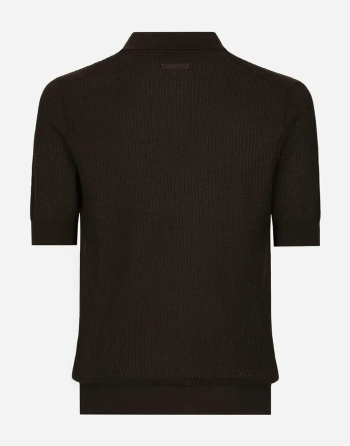 Dolce and Gabbana Sweaters And Cardigans Men Cotton Polo Shirt With Logo Label Brown Dolce and Gabbana Sweaters And Cardigans Men Cotton Polo Shirt With Logo Label Brown
