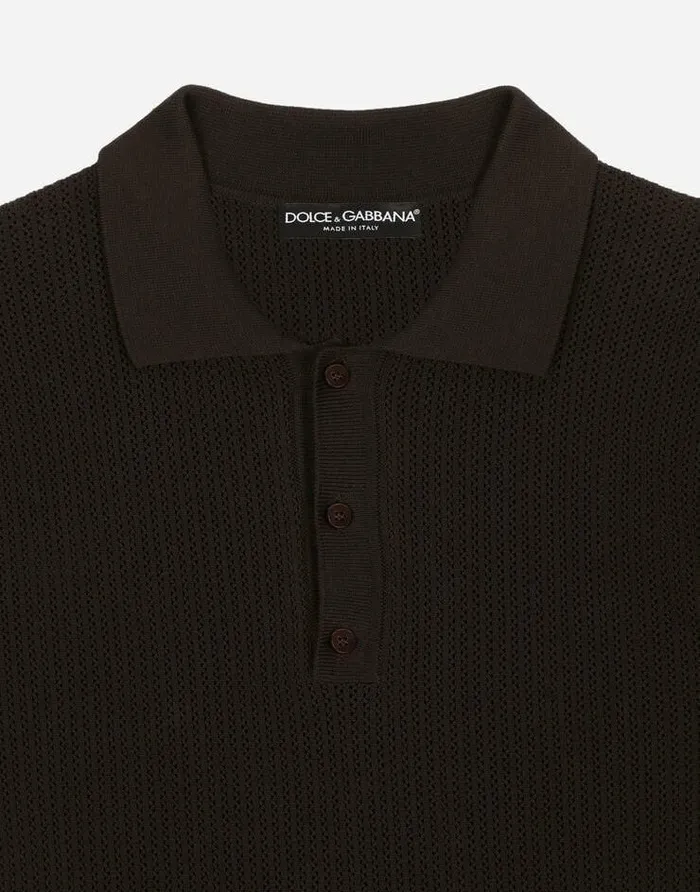 Dolce and Gabbana Sweaters And Cardigans Men Cotton Polo Shirt With Logo Label Brown Dolce and Gabbana Sweaters And Cardigans Men Cotton Polo Shirt With Logo Label Brown