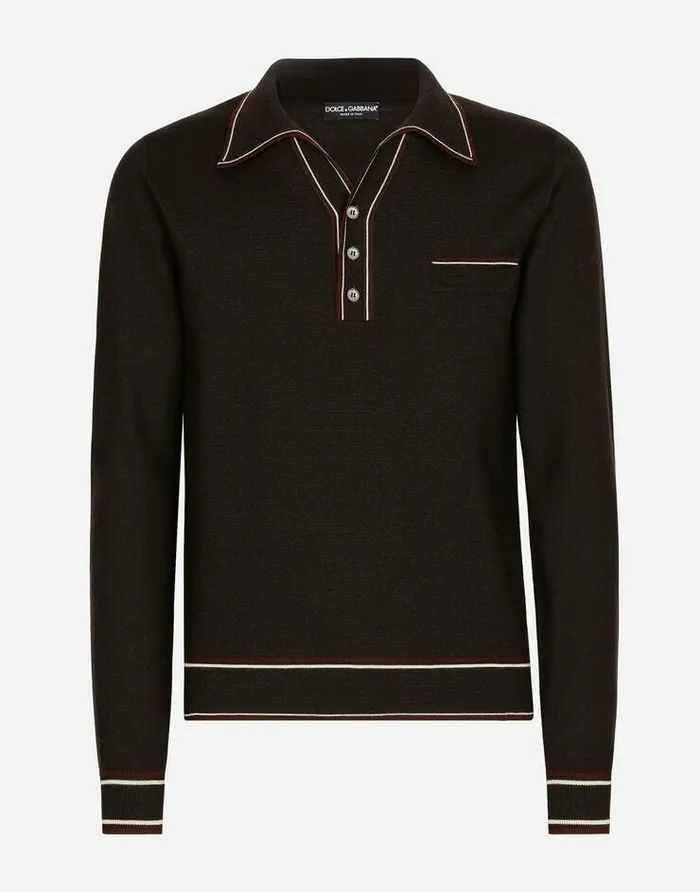 Dolce and Gabbana Sweaters And Cardigans Men Wool Poloshirt With Contrasting Stripes Multicolor Dolce and Gabbana Sweaters And Cardigans Men Wool Poloshirt With Contrasting Stripes Multicolor