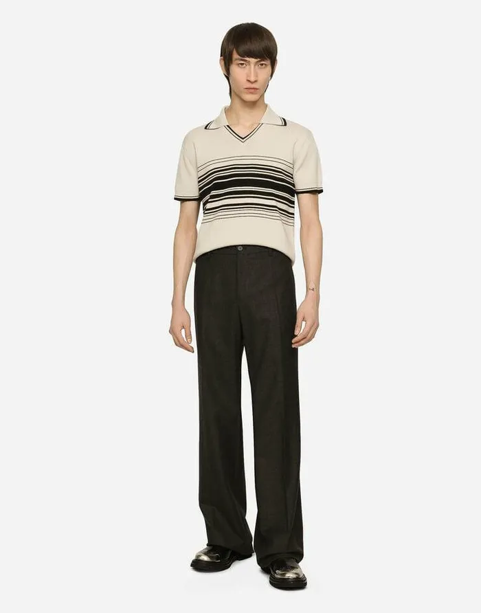 Dolce and Gabbana Sweaters And Cardigans Men Wool Poloshirt With Contrasting Stripes Multicolor Dolce and Gabbana Sweaters And Cardigans Men Wool Poloshirt With Contrasting Stripes Multicolor