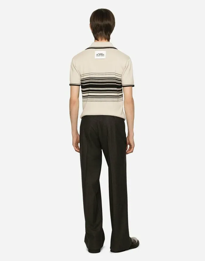 Dolce and Gabbana Sweaters And Cardigans Men Wool Poloshirt With Contrasting Stripes Multicolor Dolce and Gabbana Sweaters And Cardigans Men Wool Poloshirt With Contrasting Stripes Multicolor