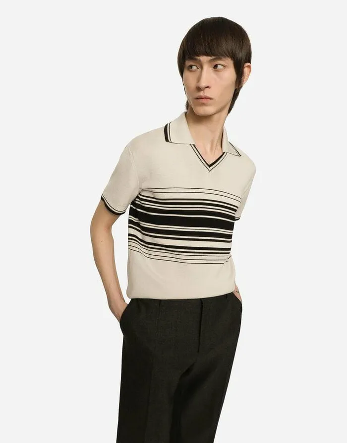 Dolce and Gabbana Sweaters And Cardigans Men Wool Poloshirt With Contrasting Stripes Multicolor Dolce and Gabbana Sweaters And Cardigans Men Wool Poloshirt With Contrasting Stripes Multicolor