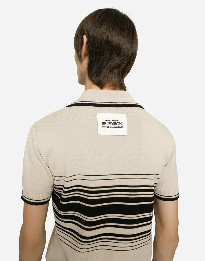 Dolce and Gabbana Sweaters And Cardigans Men Wool Poloshirt With Contrasting Stripes Multicolor Dolce and Gabbana Sweaters And Cardigans Men Wool Poloshirt With Contrasting Stripes Multicolor