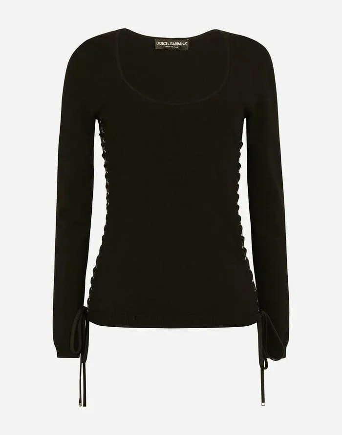 Dolce and Gabbana Sweaters And Cardigans Women Viscose Sweater With Lacing And Eyelets Black Dolce and Gabbana Sweaters And Cardigans Women Viscose Sweater With Lacing And Eyelets Black