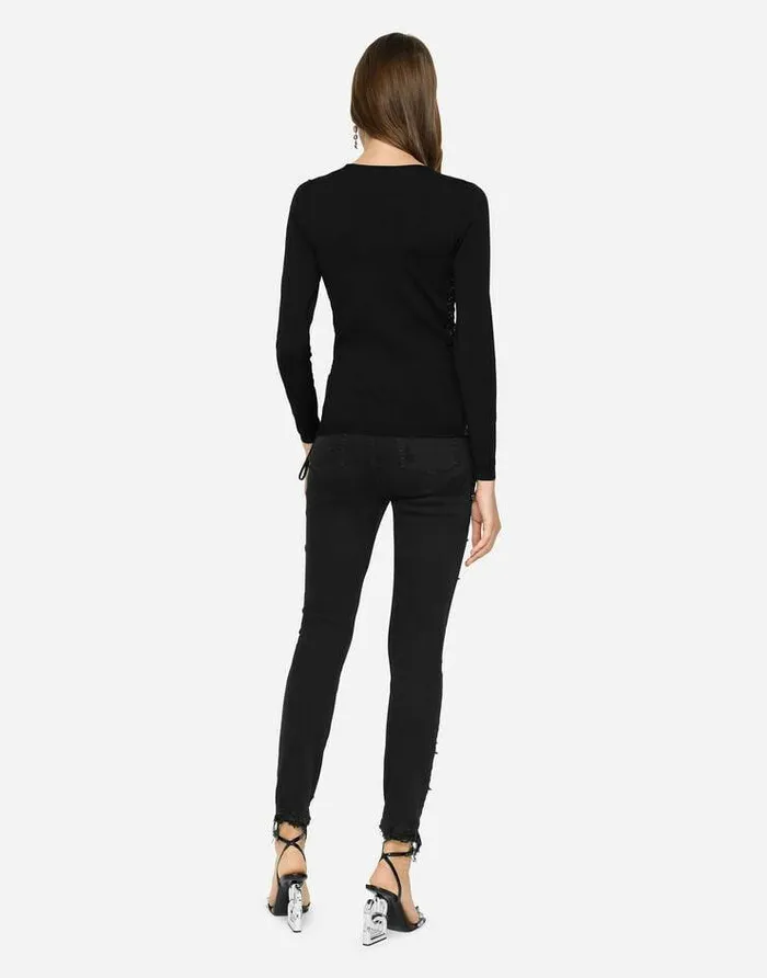 Dolce and Gabbana Sweaters And Cardigans Women Viscose Sweater With Lacing And Eyelets Black Dolce and Gabbana Sweaters And Cardigans Women Viscose Sweater With Lacing And Eyelets Black