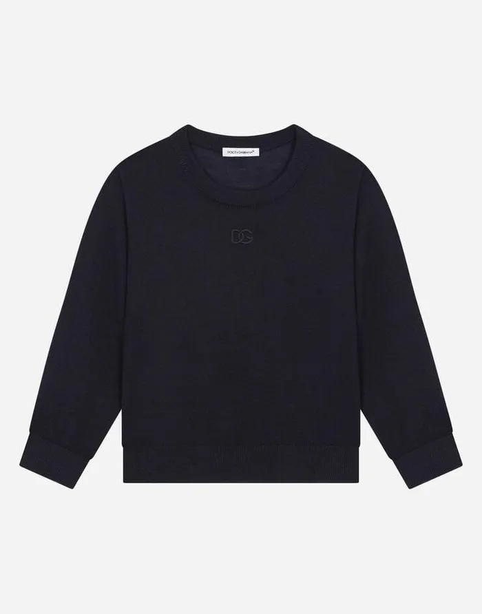 Dolce and Gabbana Sweaters Children Cashmere Roundneck Sweater With DG Logo Embroidery Blue Dolce and Gabbana Sweaters Children Cashmere Roundneck Sweater With DG Logo Embroidery Blue