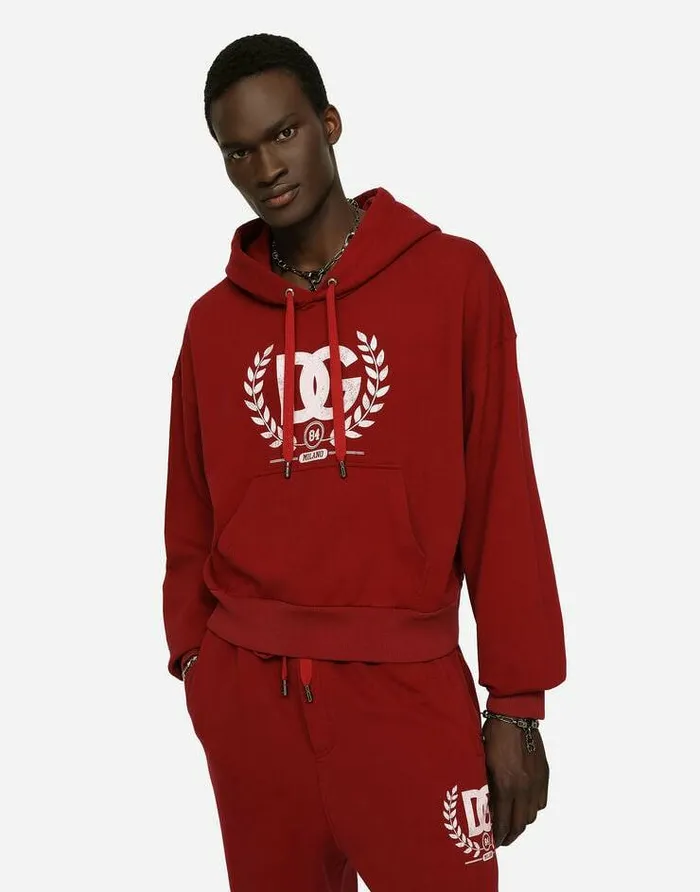 Dolce and Gabbana Sweatshirts Men Cotton Jersey Sweatshirt With DG Print Bordeaux