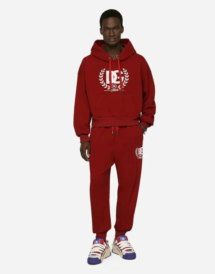 Dolce and Gabbana Sweatshirts Men Cotton Jersey Sweatshirt With DG Print Bordeaux