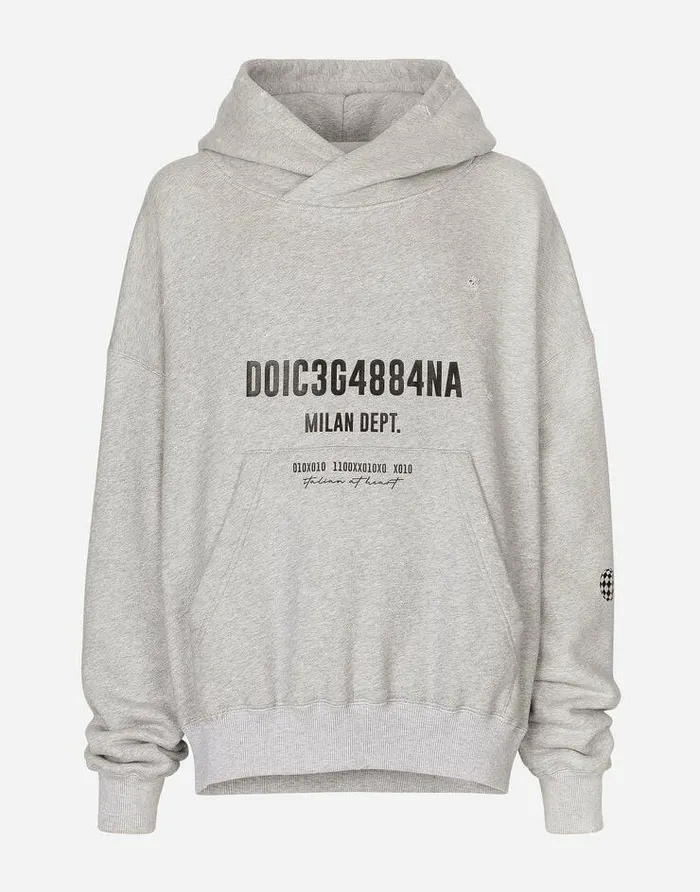 Dolce and Gabbana Sweatshirts Men Jersey Hoodie With Logo Print Grey