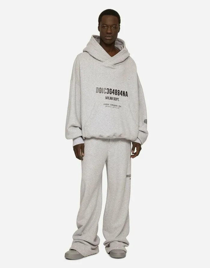 Dolce and Gabbana Sweatshirts Men Jersey Hoodie With Logo Print Grey Dolce and Gabbana Sweatshirts Men Jersey Hoodie With Logo Print Grey