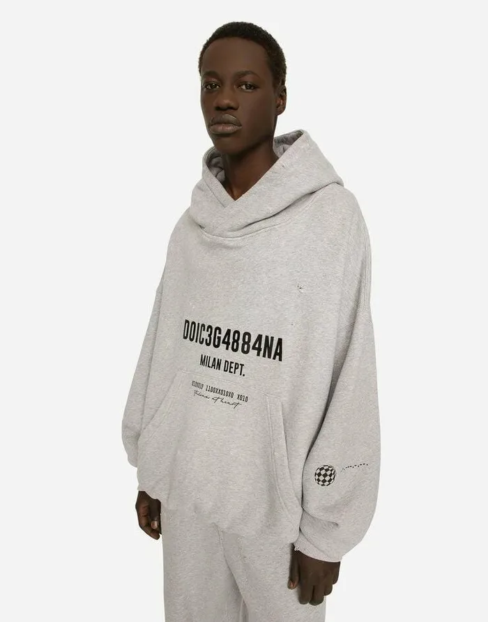 Dolce and Gabbana Sweatshirts Men Jersey Hoodie With Logo Print Grey Dolce and Gabbana Sweatshirts Men Jersey Hoodie With Logo Print Grey