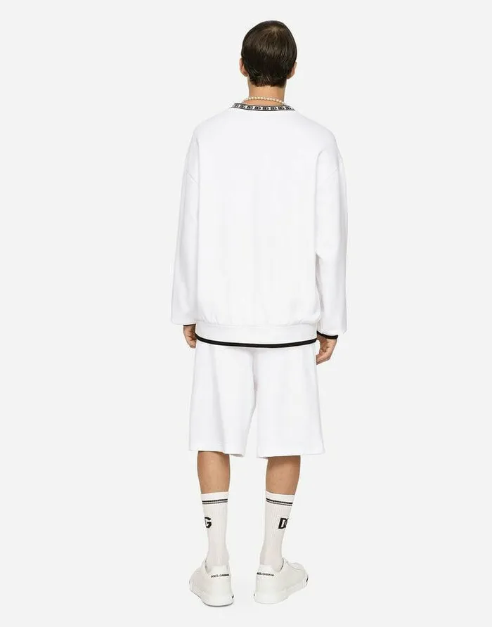 Dolce and Gabbana Sweatshirts Men Jersey Roundneck Sweatshirt With DG Embroidery White Dolce and Gabbana Sweatshirts Men Jersey Roundneck Sweatshirt With DG Embroidery White