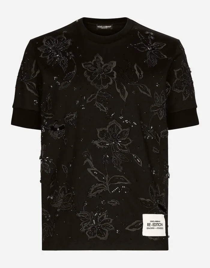 Dolce and Gabbana TShirts And Polos Men Cotton Interlock Tshirt With Embroidery Black Dolce and Gabbana TShirts And Polos Men Cotton Interlock Tshirt With Embroidery Black