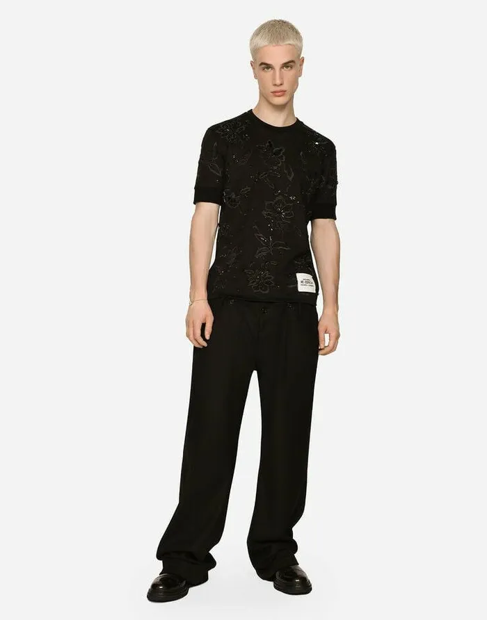 Dolce and Gabbana TShirts And Polos Men Cotton Interlock Tshirt With Embroidery Black Dolce and Gabbana TShirts And Polos Men Cotton Interlock Tshirt With Embroidery Black