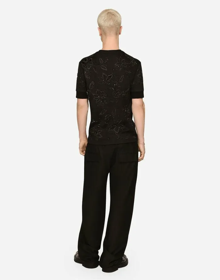 Dolce and Gabbana TShirts And Polos Men Cotton Interlock Tshirt With Embroidery Black Dolce and Gabbana TShirts And Polos Men Cotton Interlock Tshirt With Embroidery Black