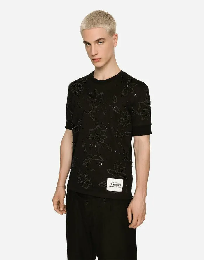 Dolce and Gabbana TShirts And Polos Men Cotton Interlock Tshirt With Embroidery Black Dolce and Gabbana TShirts And Polos Men Cotton Interlock Tshirt With Embroidery Black