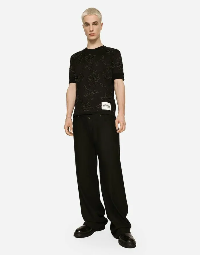 Dolce and Gabbana TShirts And Polos Men Cotton Interlock Tshirt With Embroidery Black Dolce and Gabbana TShirts And Polos Men Cotton Interlock Tshirt With Embroidery Black