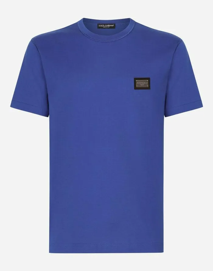 Dolce and Gabbana TShirts And Polos Men Cotton Tshirt With Branded Tag Blue