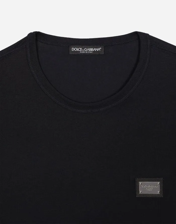 Dolce and Gabbana TShirts And Polos Men Cotton Tshirt With Branded Tag Blue Dolce and Gabbana TShirts And Polos Men Cotton Tshirt With Branded Tag Blue