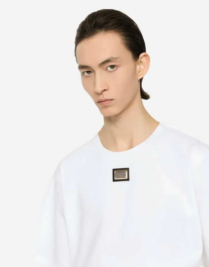Dolce and Gabbana TShirts And Polos Men Cotton Tshirt With DolceandGabbana Logo Tag White Dolce and Gabbana TShirts And Polos Men Cotton Tshirt With DolceandGabbana Logo Tag White