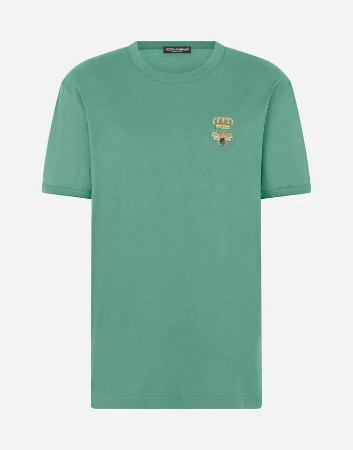 Dolce and Gabbana TShirts And Polos Men Cotton Tshirt With French Wire Embellishment Green Dolce and Gabbana TShirts And Polos Men Cotton Tshirt With French Wire Embellishment Green