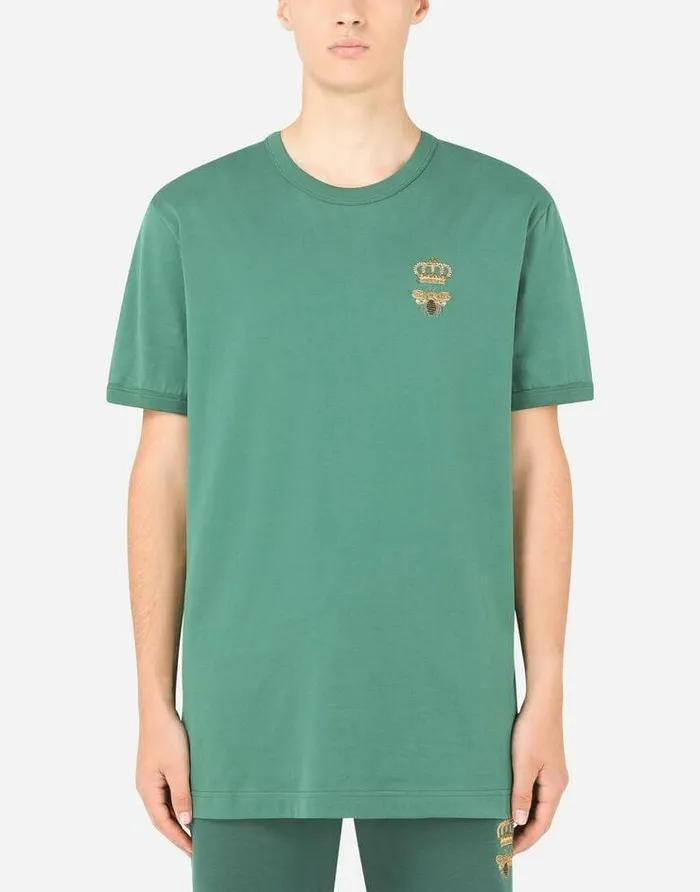 Dolce and Gabbana TShirts And Polos Men Cotton Tshirt With French Wire Embellishment Green Dolce and Gabbana TShirts And Polos Men Cotton Tshirt With French Wire Embellishment Green