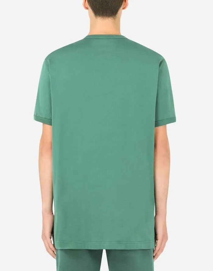 Dolce and Gabbana TShirts And Polos Men Cotton Tshirt With French Wire Embellishment Green Dolce and Gabbana TShirts And Polos Men Cotton Tshirt With French Wire Embellishment Green