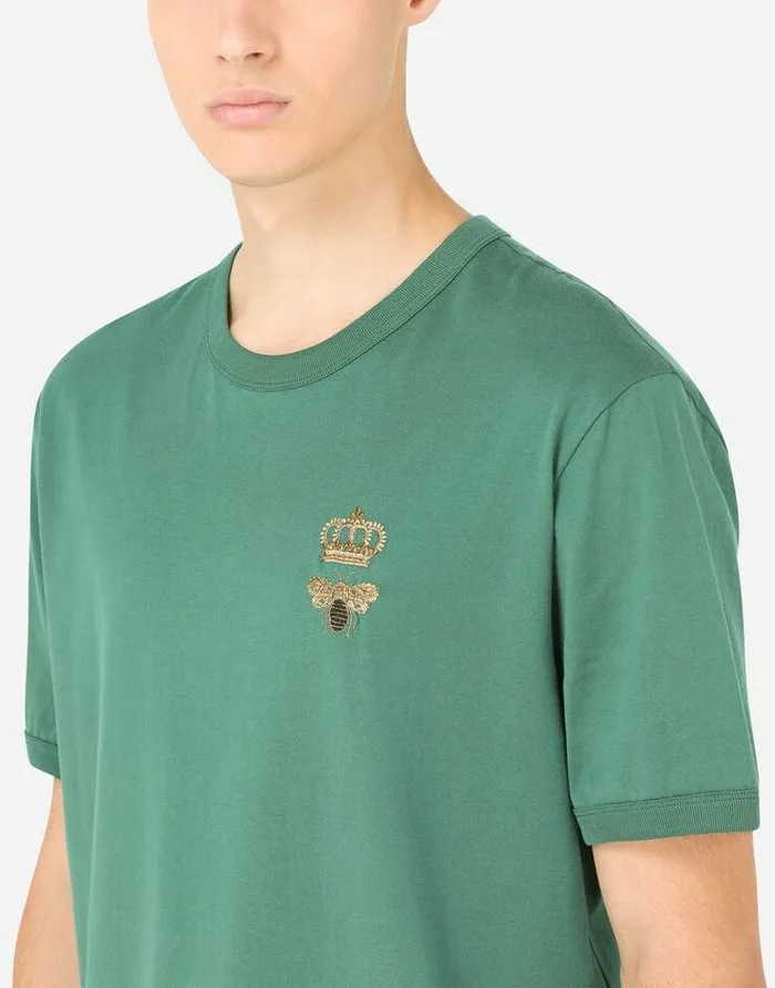 Dolce and Gabbana TShirts And Polos Men Cotton Tshirt With French Wire Embellishment Green Dolce and Gabbana TShirts And Polos Men Cotton Tshirt With French Wire Embellishment Green