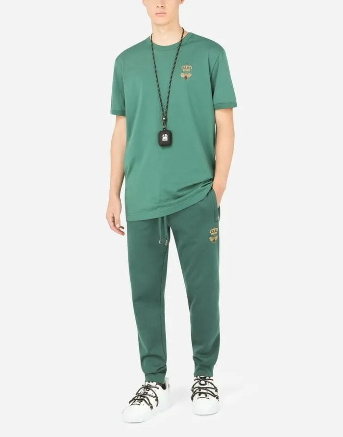 Dolce and Gabbana TShirts And Polos Men Cotton Tshirt With French Wire Embellishment Green Dolce and Gabbana TShirts And Polos Men Cotton Tshirt With French Wire Embellishment Green
