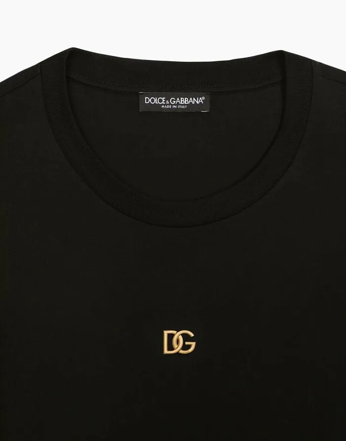 Dolce and Gabbana TShirts And Polos Men Cotton Tshirt With Metallic DG Logo Black Dolce and Gabbana TShirts And Polos Men Cotton Tshirt With Metallic DG Logo Black