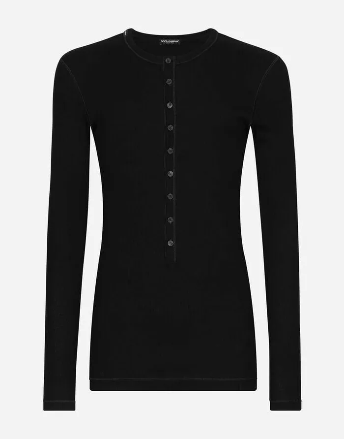 Dolce and Gabbana TShirts And Polos Men Finerib Cotton Granddadneck Tshirt Black Dolce and Gabbana TShirts And Polos Men Finerib Cotton Granddadneck Tshirt Black
