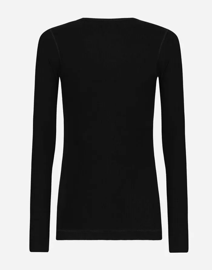 Dolce and Gabbana TShirts And Polos Men Finerib Cotton Granddadneck Tshirt Black Dolce and Gabbana TShirts And Polos Men Finerib Cotton Granddadneck Tshirt Black