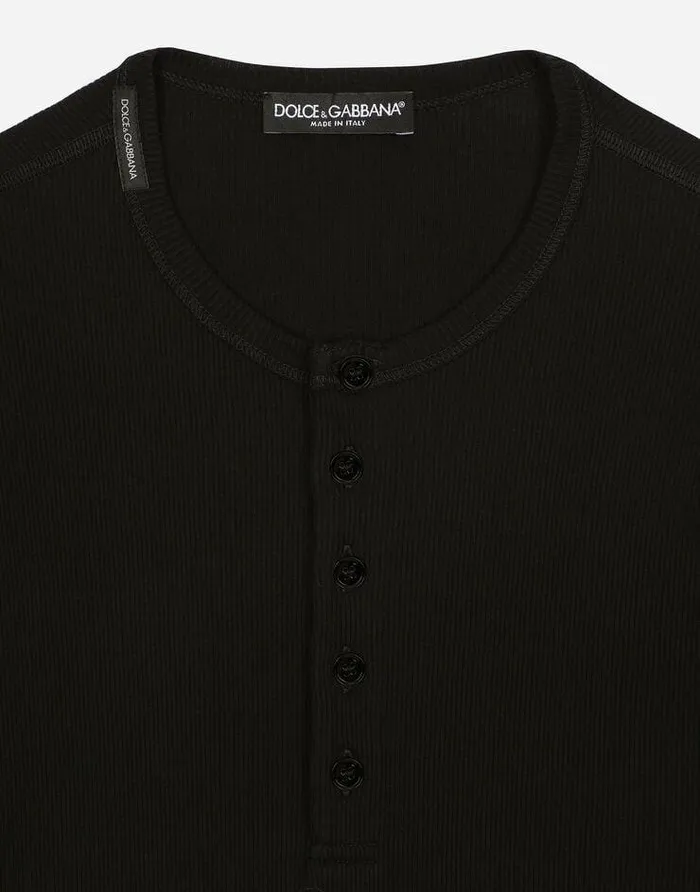 Dolce and Gabbana TShirts And Polos Men Finerib Cotton Granddadneck Tshirt Black Dolce and Gabbana TShirts And Polos Men Finerib Cotton Granddadneck Tshirt Black