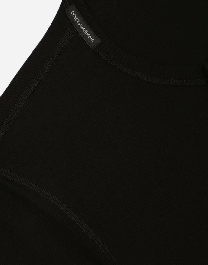 Dolce and Gabbana TShirts And Polos Men Finerib Cotton Granddadneck Tshirt Black Dolce and Gabbana TShirts And Polos Men Finerib Cotton Granddadneck Tshirt Black
