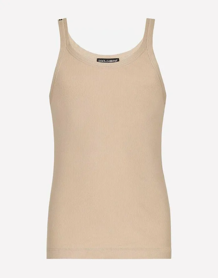 Dolce and Gabbana TShirts And Polos Men Finerib Cotton Singlet Beige