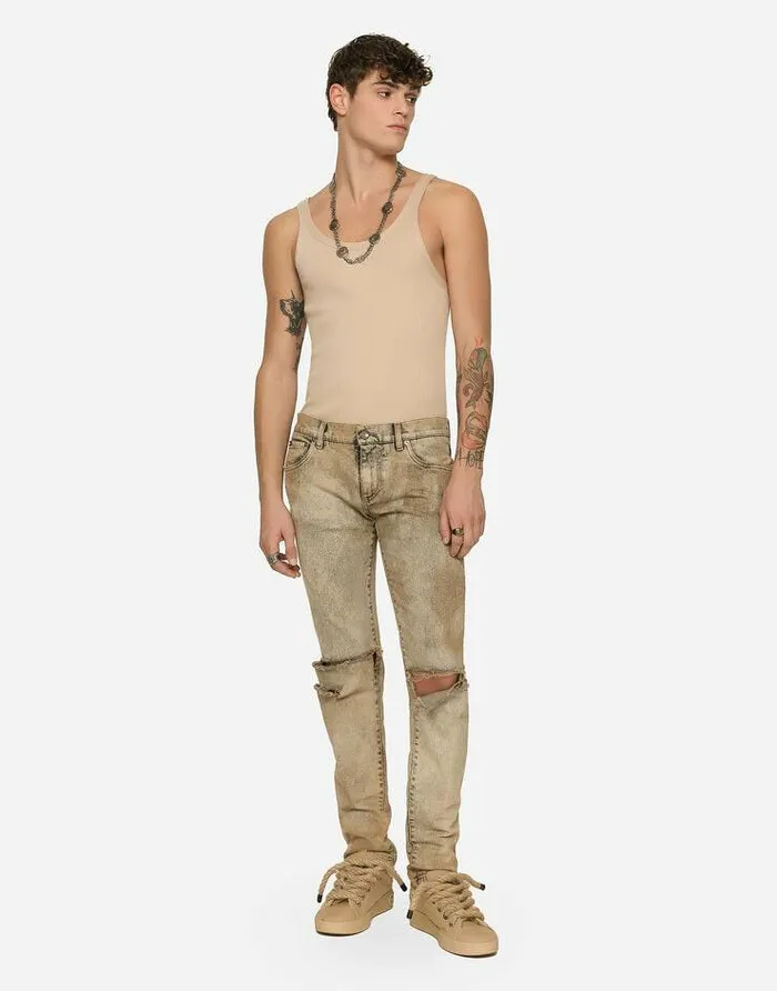Dolce and Gabbana TShirts And Polos Men Finerib Cotton Singlet Beige Dolce and Gabbana TShirts And Polos Men Finerib Cotton Singlet Beige