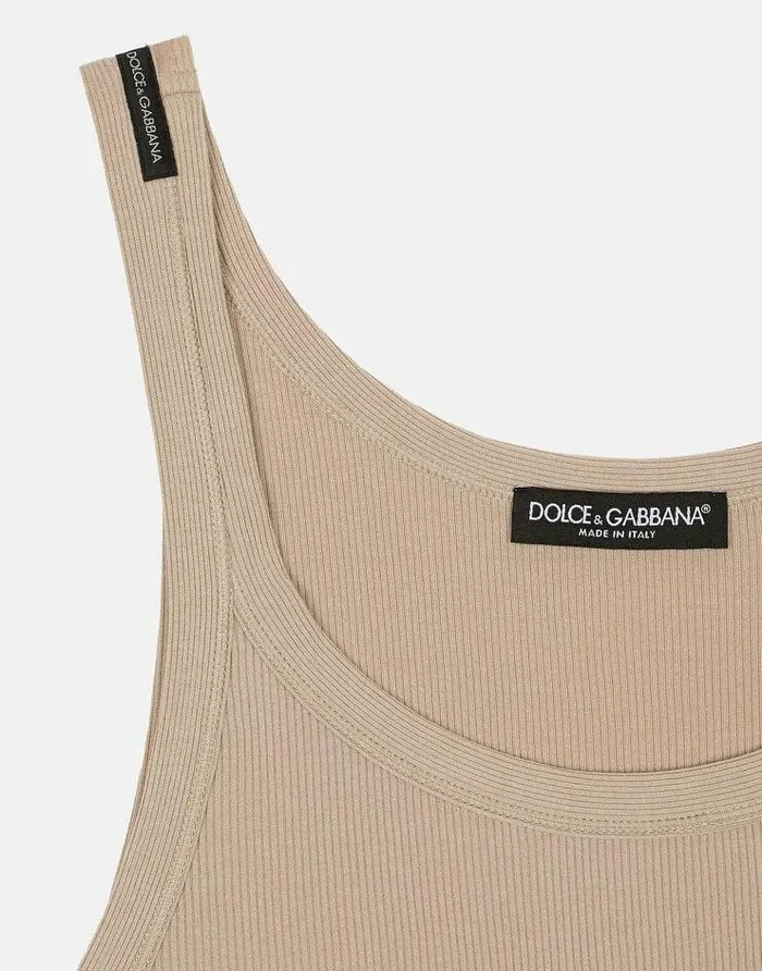 Dolce and Gabbana TShirts And Polos Men Finerib Cotton Singlet Beige Dolce and Gabbana TShirts And Polos Men Finerib Cotton Singlet Beige