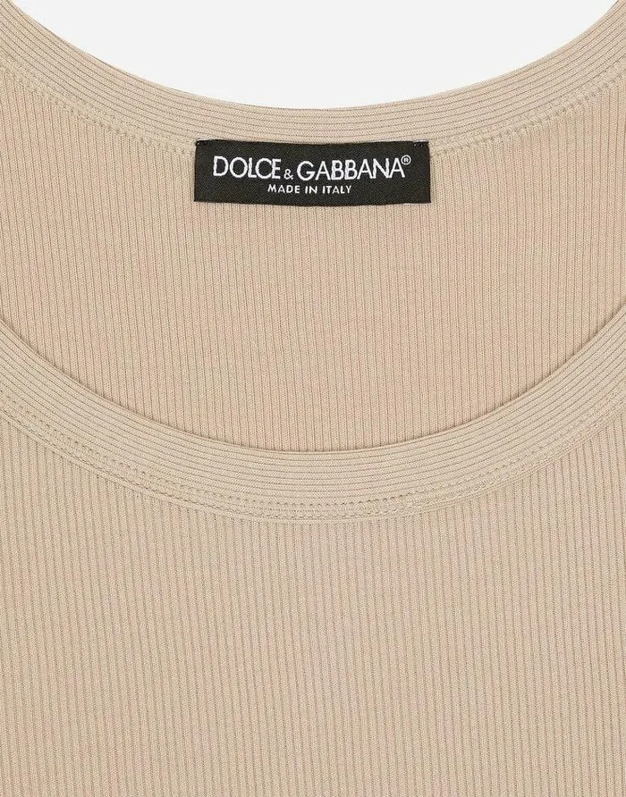 Dolce and Gabbana TShirts And Polos Men Finerib Cotton Singlet Beige Dolce and Gabbana TShirts And Polos Men Finerib Cotton Singlet Beige