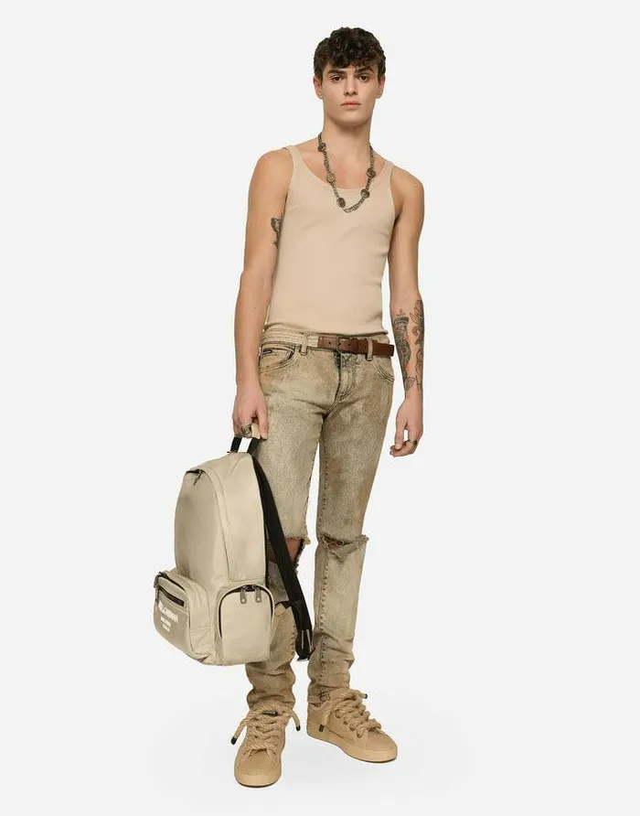 Dolce and Gabbana TShirts And Polos Men Finerib Cotton Singlet Beige Dolce and Gabbana TShirts And Polos Men Finerib Cotton Singlet Beige