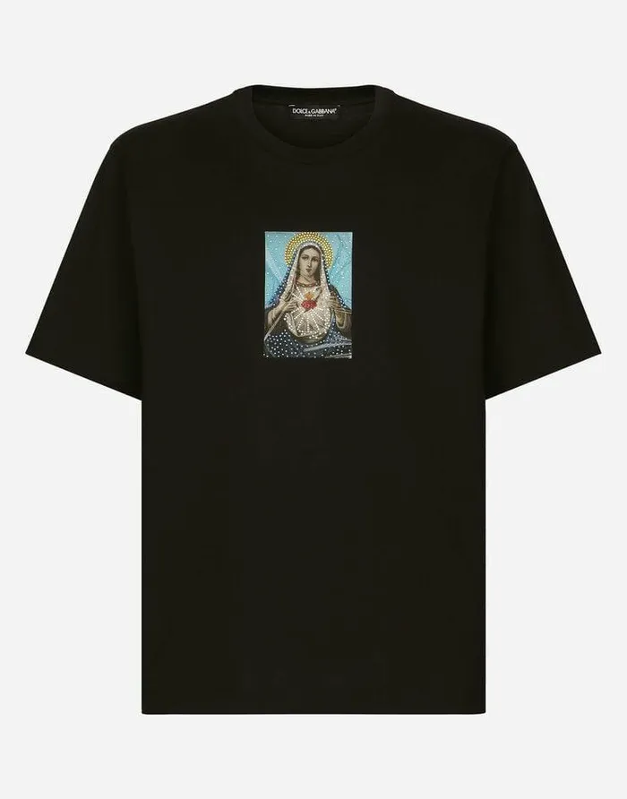 Dolce and Gabbana TShirts And Polos Men Printed Cotton Tshirt With Fusible Rhinestone Embellishment Black Dolce and Gabbana TShirts And Polos Men Printed Cotton Tshirt With Fusible Rhinestone Embellishment Black