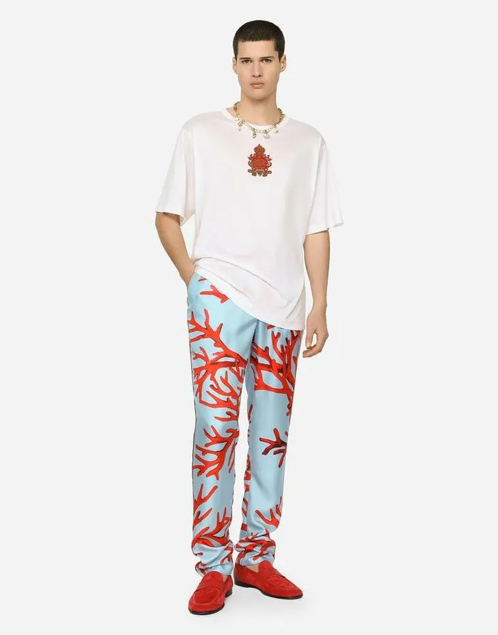 Dolce and Gabbana TShirts And Polos Men Silk Jersey Tshirt With Heraldic DG Patch White Dolce and Gabbana TShirts And Polos Men Silk Jersey Tshirt With Heraldic DG Patch White
