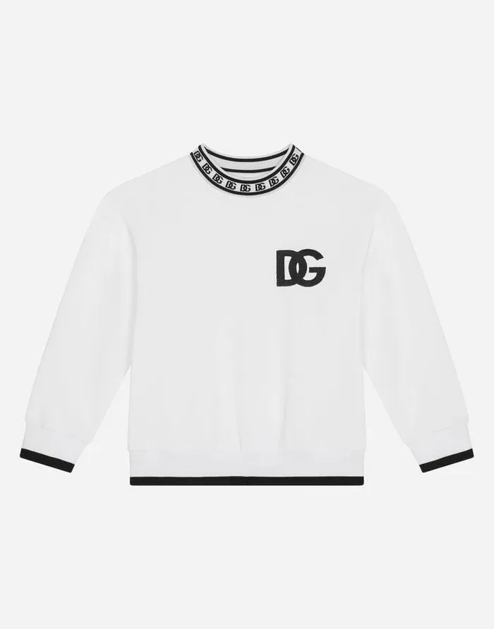 Dolce and Gabbana TShirts And Sweatshirts Children Jersey Roundneck Sweatshirt With DG Logo Print White Dolce and Gabbana TShirts And Sweatshirts Children Jersey Roundneck Sweatshirt With DG Logo Print White