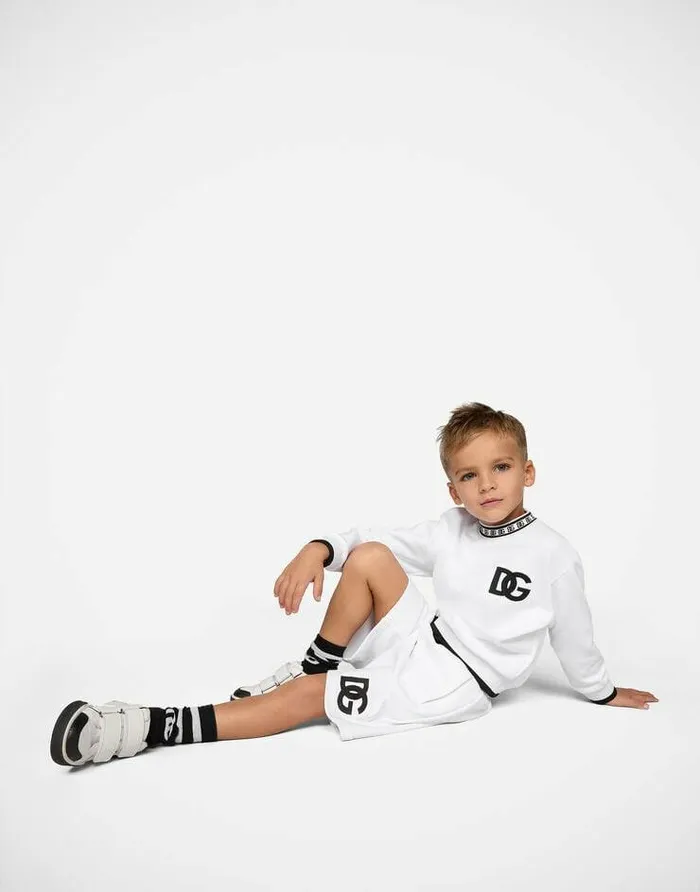 Dolce and Gabbana TShirts And Sweatshirts Children Jersey Roundneck Sweatshirt With DG Logo Print White Dolce and Gabbana TShirts And Sweatshirts Children Jersey Roundneck Sweatshirt With DG Logo Print White