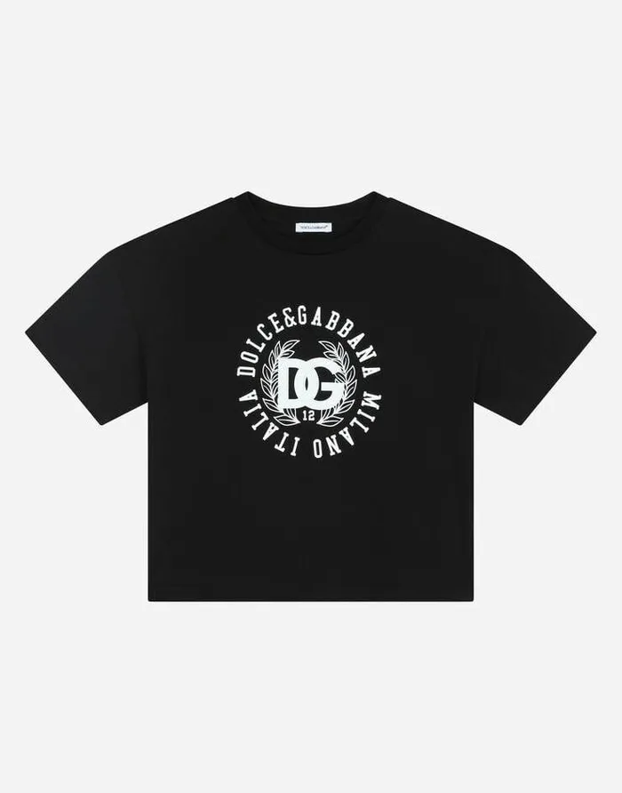 Dolce and Gabbana TShirts And Sweatshirts Children Jersey Roundneck Tshirt With DG Laurel Print Black Dolce and Gabbana TShirts And Sweatshirts Children Jersey Roundneck Tshirt With DG Laurel Print Black