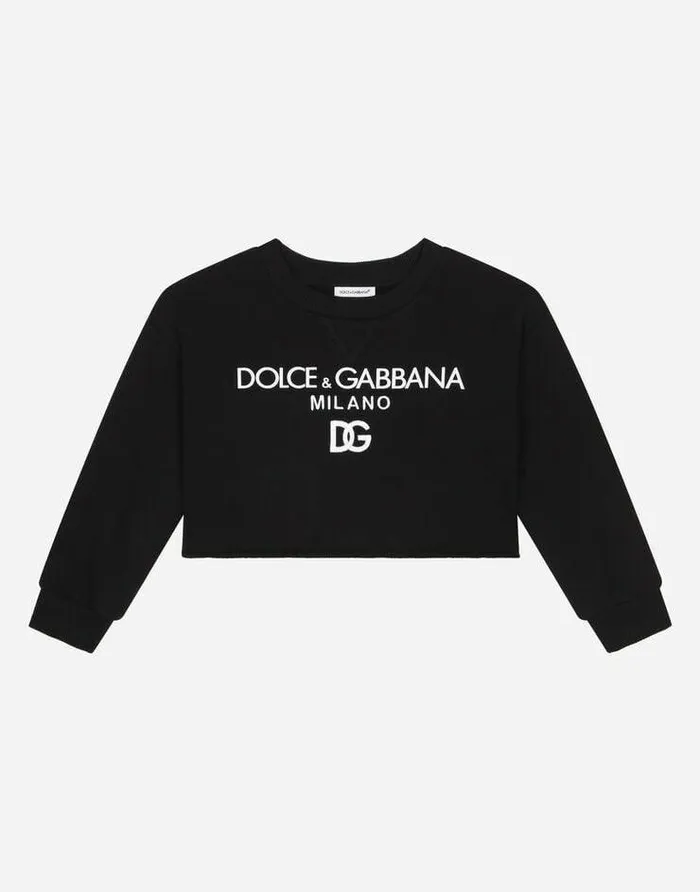 Dolce and Gabbana TShirts And Sweatshirts Children Jersey Sweatshirt With DolceandGabbana Embroidery Black