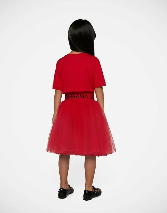 Dolce and Gabbana TShirts And Sweatshirts Children Jersey Tshirt With Lace Insert Red Dolce and Gabbana TShirts And Sweatshirts Children Jersey Tshirt With Lace Insert Red